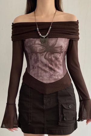 Fairycore Butterfly Ruched Off Shoulder Top