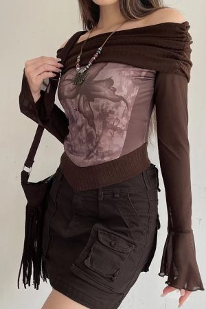 Fairycore Butterfly Ruched Off Shoulder Top