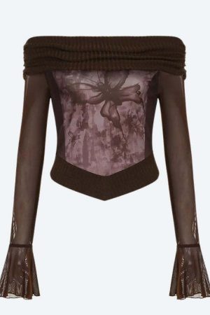 Fairycore Butterfly Ruched Off Shoulder Top