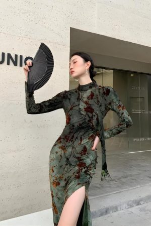 Fairycore Floral Slit Qipao Mini Dress