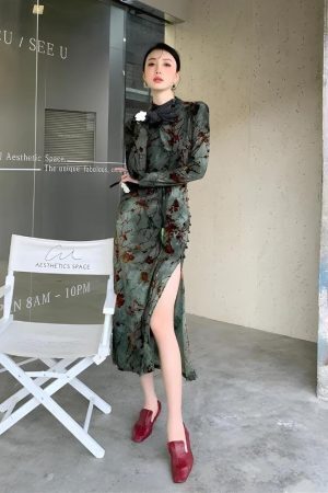 Fairycore Floral Slit Qipao Mini Dress