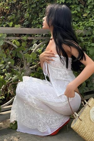 Fairycore Lace Strapless Top & Maxi Skirt Two Piece Set