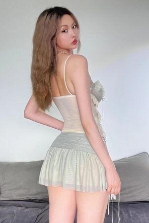 Fairycore Mesh Ruffled Top & Mini Skirt Two Piece Set