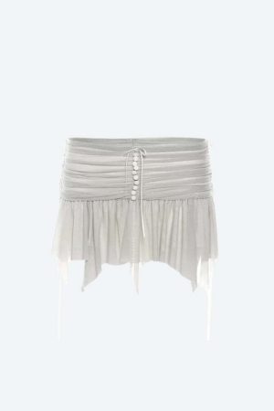 Fairycore Mesh Ruffled Top & Mini Skirt Two Piece Set