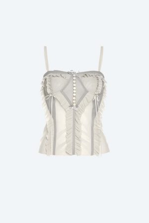 Fairycore Mesh Ruffled Top & Mini Skirt Two Piece Set