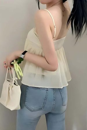 Fairycore Ruched Bust Lace Up Top