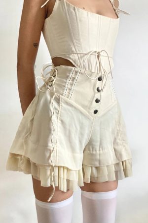 Fairycore Ruffled Lace Up Shorts