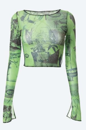 Fairycore Slit Mesh Crop Top