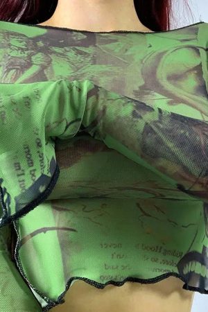 Fairycore Slit Mesh Crop Top