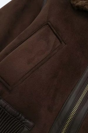 Faux Fur Collar Zip-Up Jacket