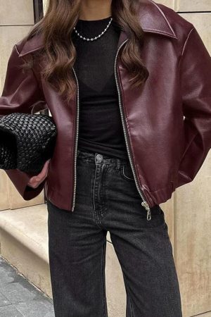 Faux Leather Burgundy Jacket