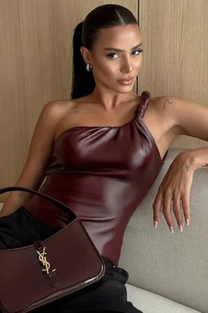 Faux Leather One Shoulder Top