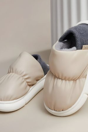 Faux Leather Puffer Slippers