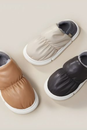 Faux Leather Puffer Slippers