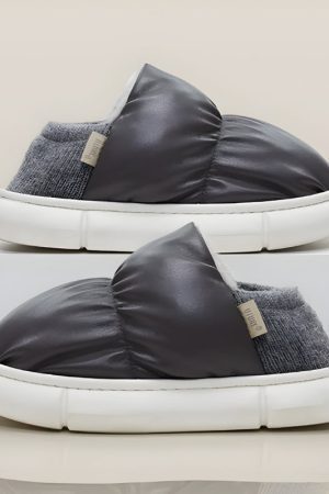 Faux Leather Puffer Slippers