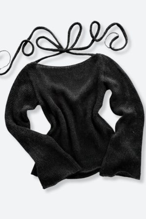 Flare Sleeved Knit Backless Top