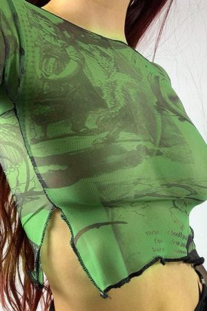 Flared Sleeve Mesh Crop Top