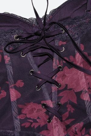 Floral Bodycon Lace Up Mesh Maxi Dress