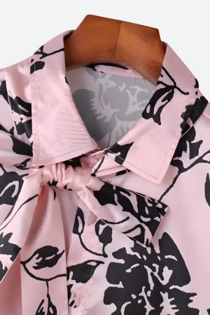 Floral Neck Tie Satin Top