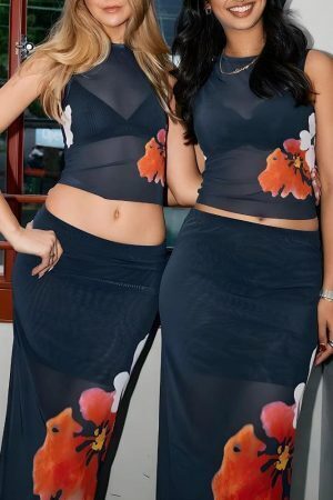 Floral Top & Maxi Skirt Two Piece Set