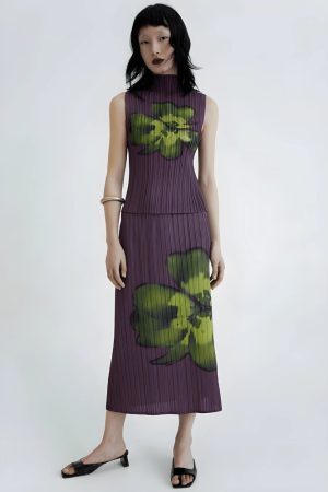 Floral Top & Midi Skirt Two Piece Set