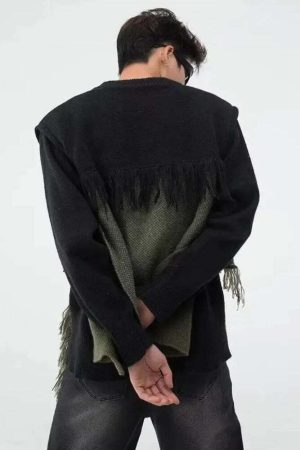 Fringe Patchwork Knitted Sweater