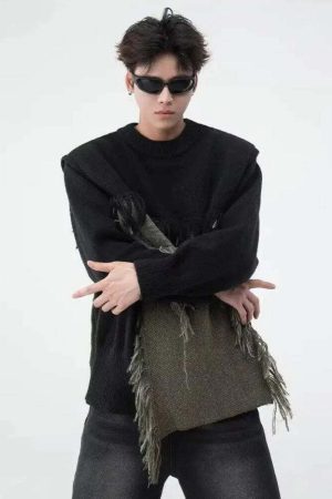 Fringe Patchwork Knitted Sweater