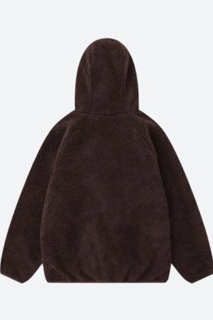 Funnel Neck Zip-Up Teddy Hoodie