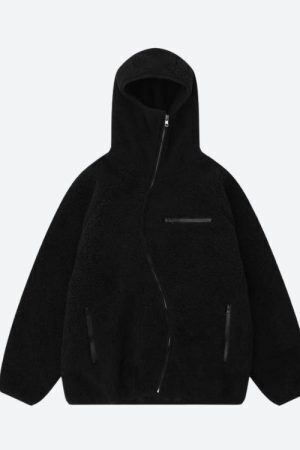 Funnel Neck Zip-Up Teddy Hoodie