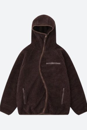 Funnel Neck Zip-Up Teddy Hoodie