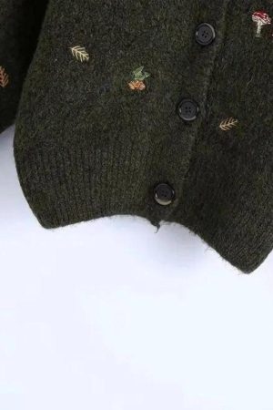 Goblincore Leaf Embroidery Cardigan