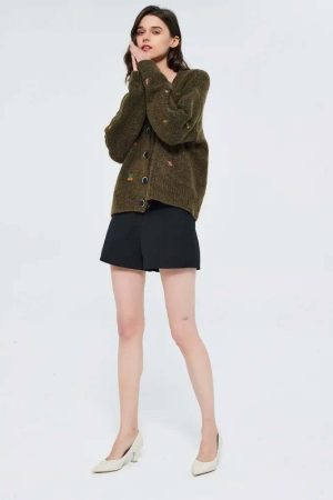 Goblincore Leaf Embroidery Cardigan