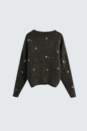 Goblincore Leaf Embroidery Cardigan