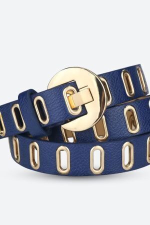 Golden Eyelet Faux Leather Belt