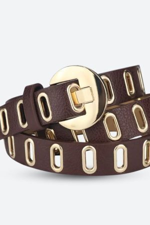 Golden Eyelet Faux Leather Belt