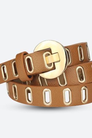Golden Eyelet Faux Leather Belt