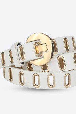 Golden Eyelet Faux Leather Belt