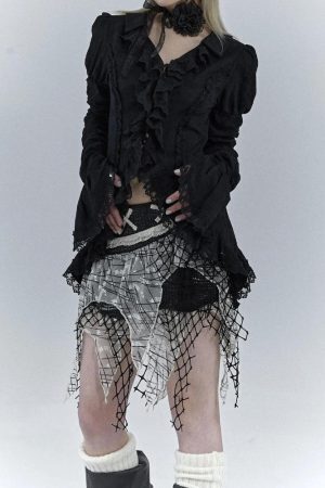Goth Asymmetric Ruched Sleeve Blouse