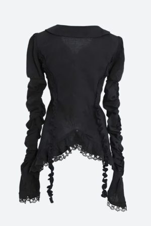 Goth Asymmetric Ruched Sleeve Blouse