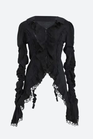 Goth Asymmetric Ruched Sleeve Blouse