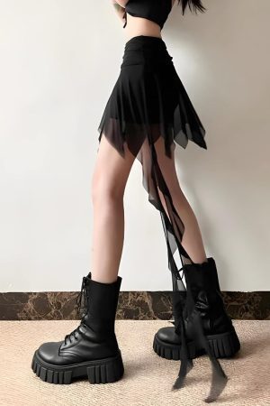 Goth Asymmetrical Mesh Mini Skirt