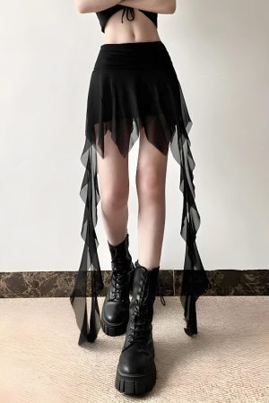 Goth Asymmetrical Mesh Mini Skirt