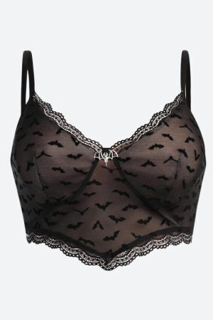 Goth Bat Mesh Bustier Crop Top