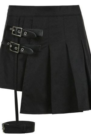 Goth Belt Detail Mini Skirt