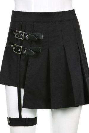 Goth Belt Detail Mini Skirt