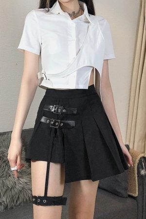 Goth Belt Detail Mini Skirt