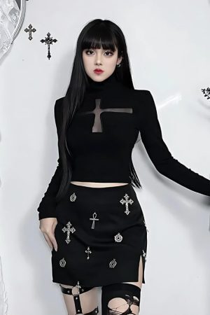 Goth Cross Cut Out Top