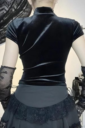 Goth Cross Cut Out Velvet Top
