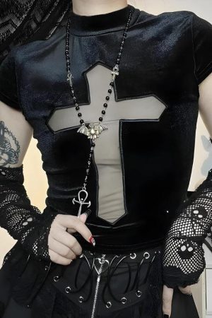 Goth Cross Cut Out Velvet Top