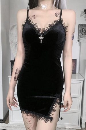 Goth Cross Detail Mini Dress